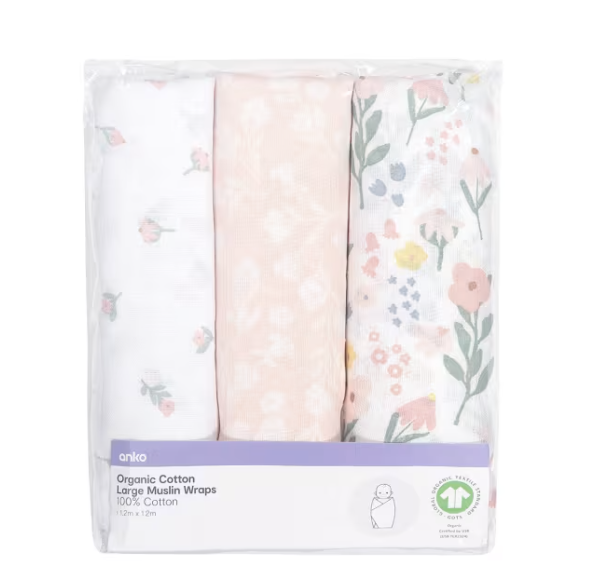 Organic Cotton Large Muslin Wraps - Floral - Kmart